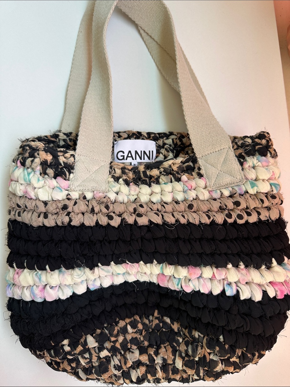 GANNI Kiosk Limited Edition Braided textile Tote leopard whimsical